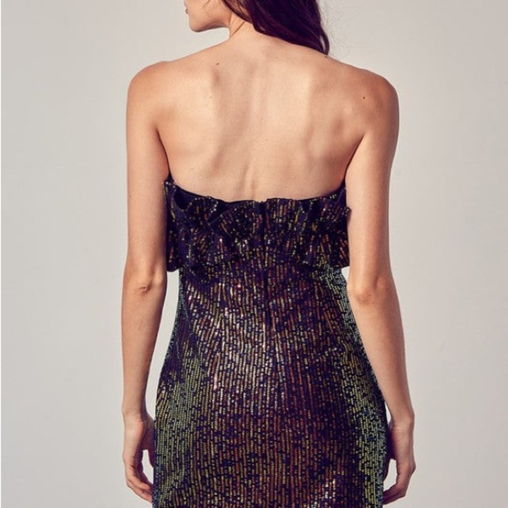 Thirty Thirty LA Strapless Sequin Multi-Color Ruffle Dress Size Small - Picture 3 of 11